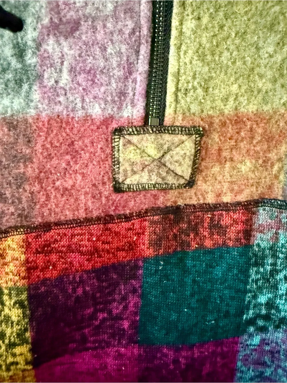 Plaid Multicolor Half-Zip Hoodie Sweatshirt - Pink Teal Mustard - Picture 4 of 15